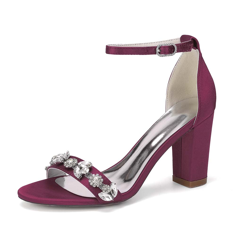 Women's Rhinestone Chunky Heel Ankle Strap Sandals – Bridal & Formal Event Footwear