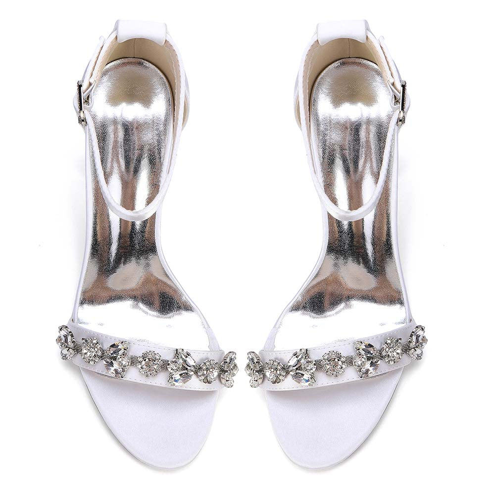 Women's Rhinestone Chunky Heel Ankle Strap Sandals – Bridal & Formal Event Footwear