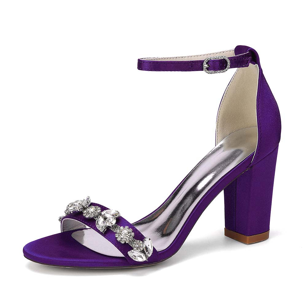 Women's Rhinestone Chunky Heel Ankle Strap Sandals – Bridal & Formal Event Footwear