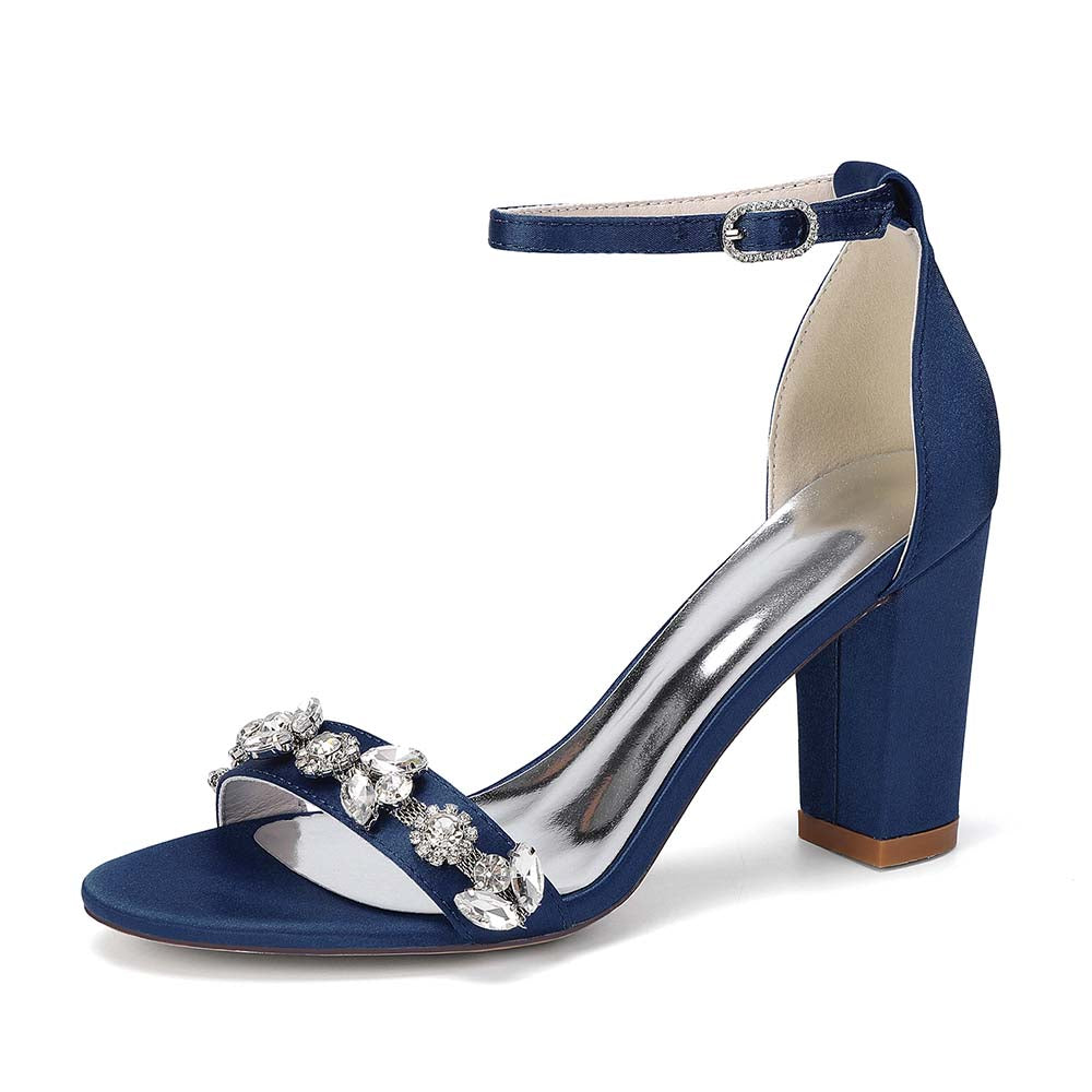 Women's Rhinestone Chunky Heel Ankle Strap Sandals – Bridal & Formal Event Footwear