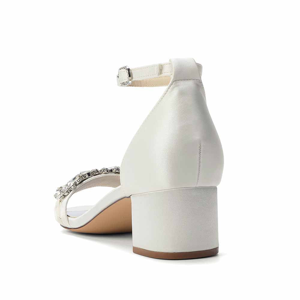 Women's Rhinestone Embellished Satin Strap Chunky Heel Sandals - Wedding Party Bridal Dress Shoes for Women