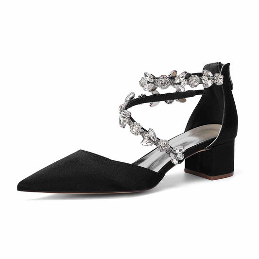Women's Rhinestone Mid Heel Ankle Strap Shoes | Elegant Bridal Evening Formal Sandals