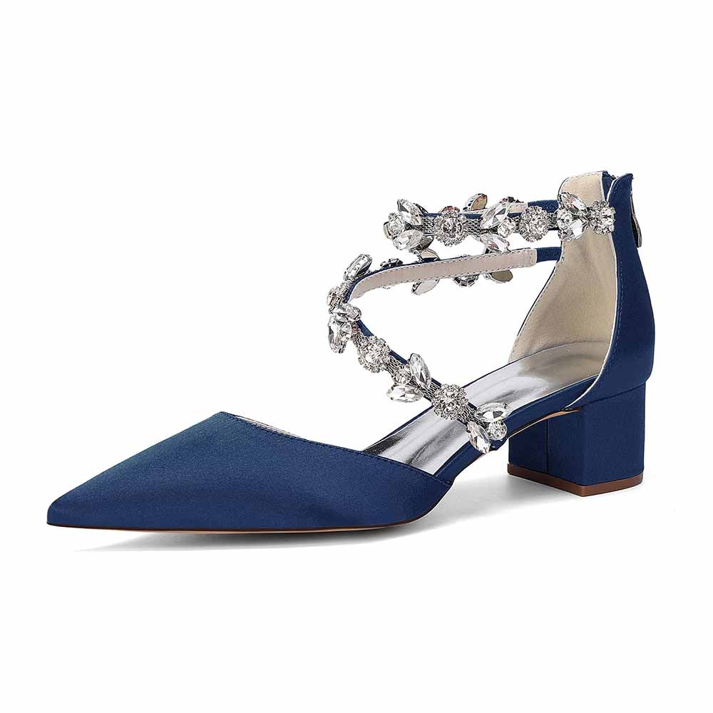 Women's Rhinestone Mid Heel Ankle Strap Shoes | Elegant Bridal Evening Formal Sandals