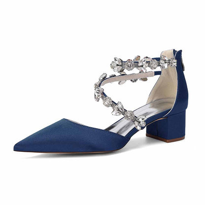 Women's Rhinestone Mid Heel Ankle Strap Shoes | Elegant Bridal Evening Formal Sandals