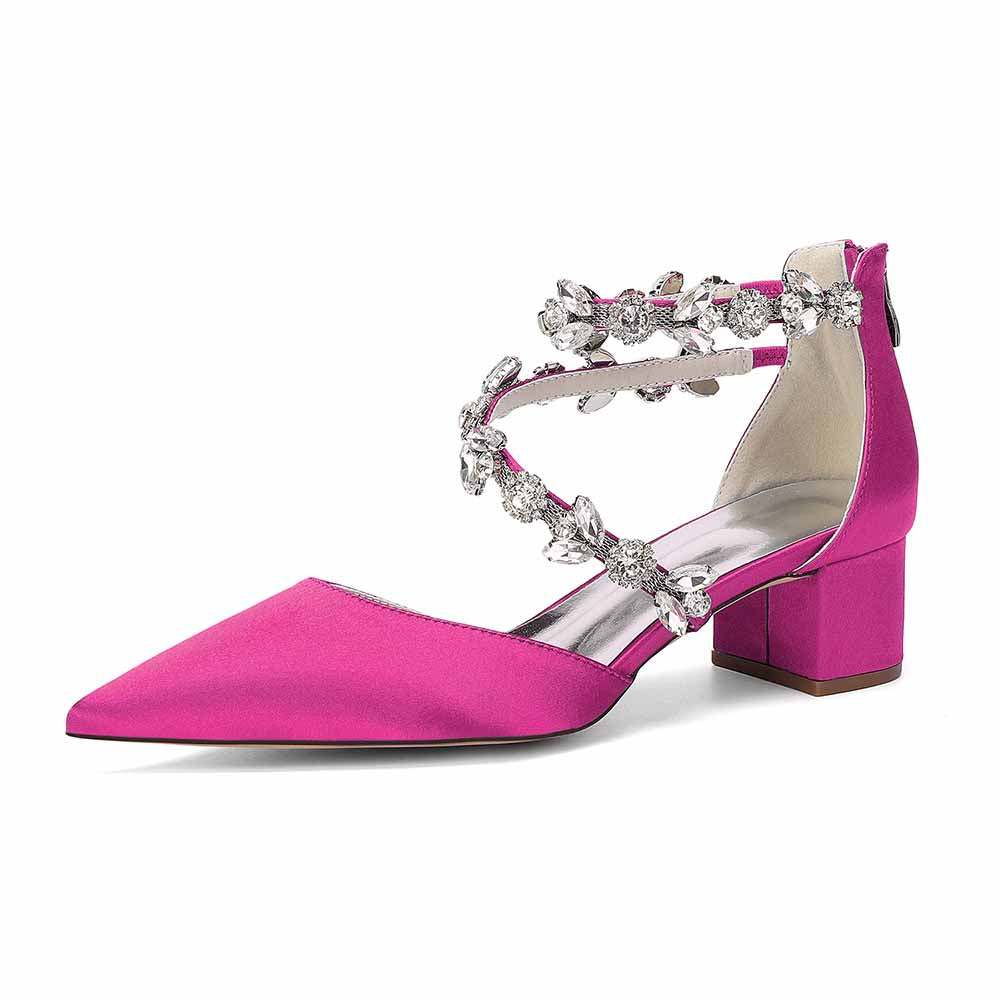 Women's Rhinestone Mid Heel Ankle Strap Shoes | Elegant Bridal Evening Formal Sandals