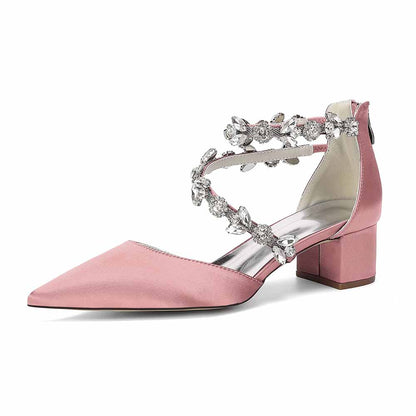 Women's Rhinestone Mid Heel Ankle Strap Shoes | Elegant Bridal Evening Formal Sandals