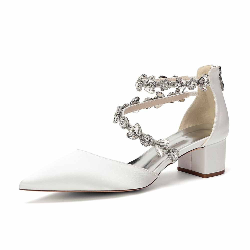 Women's Rhinestone Mid Heel Ankle Strap Shoes | Elegant Bridal Evening Formal Sandals