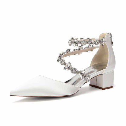Women's Rhinestone Mid Heel Ankle Strap Shoes | Elegant Bridal Evening Formal Sandals