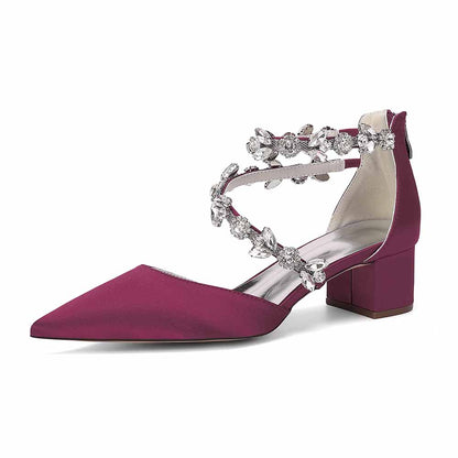 Women's Rhinestone Mid Heel Ankle Strap Shoes | Elegant Bridal Evening Formal Sandals