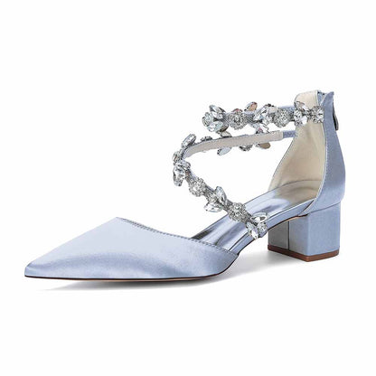 Women's Rhinestone Mid Heel Ankle Strap Shoes | Elegant Bridal Evening Formal Sandals