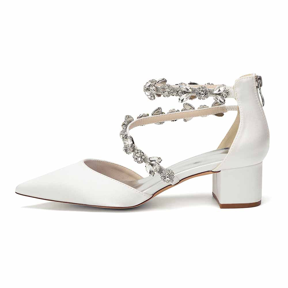 Women's Rhinestone Mid Heel Ankle Strap Shoes | Elegant Bridal Evening Formal Sandals