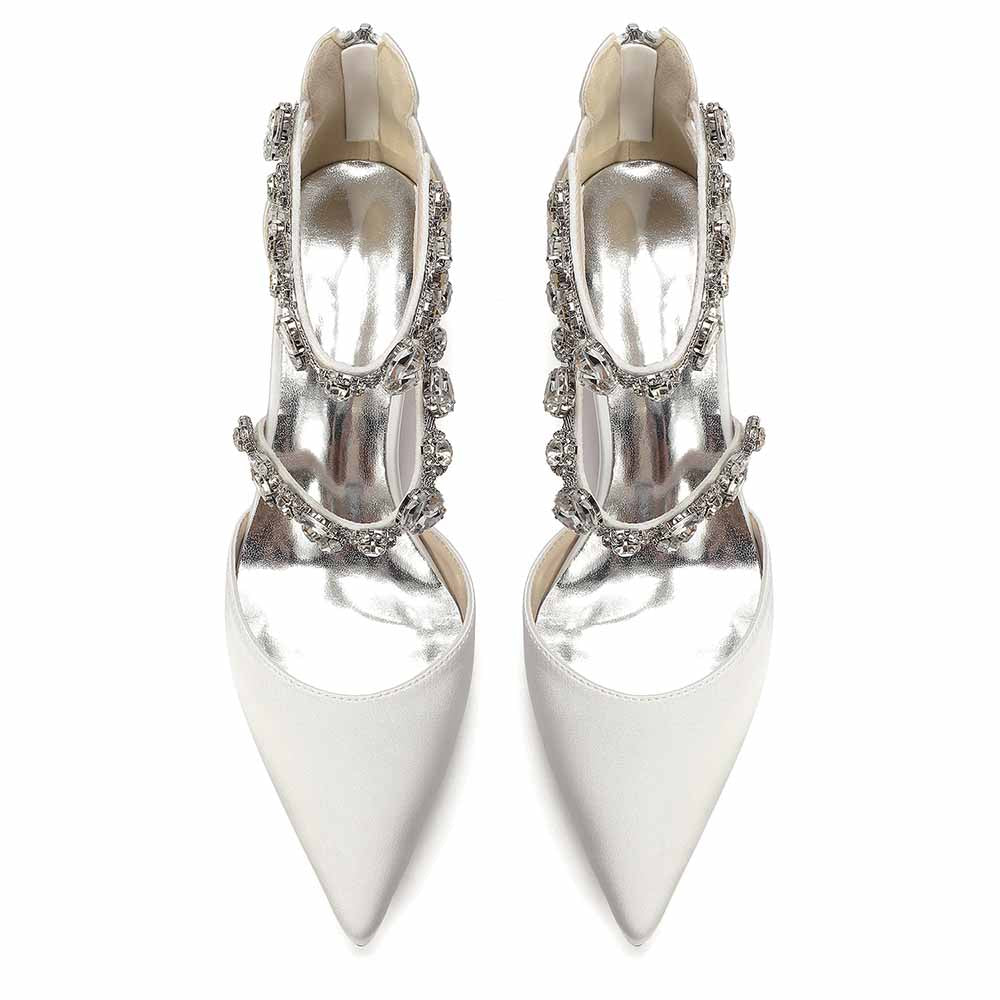 Women's Rhinestone Mid Heel Ankle Strap Shoes | Elegant Bridal Evening Formal Sandals