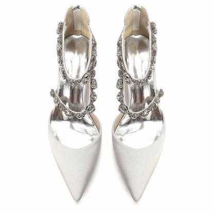 Women's Rhinestone Mid Heel Ankle Strap Shoes | Elegant Bridal Evening Formal Sandals