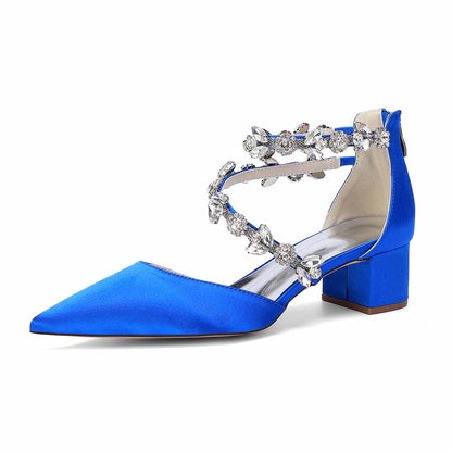 Women's Rhinestone Mid Heel Ankle Strap Shoes | Elegant Bridal Evening Formal Sandals