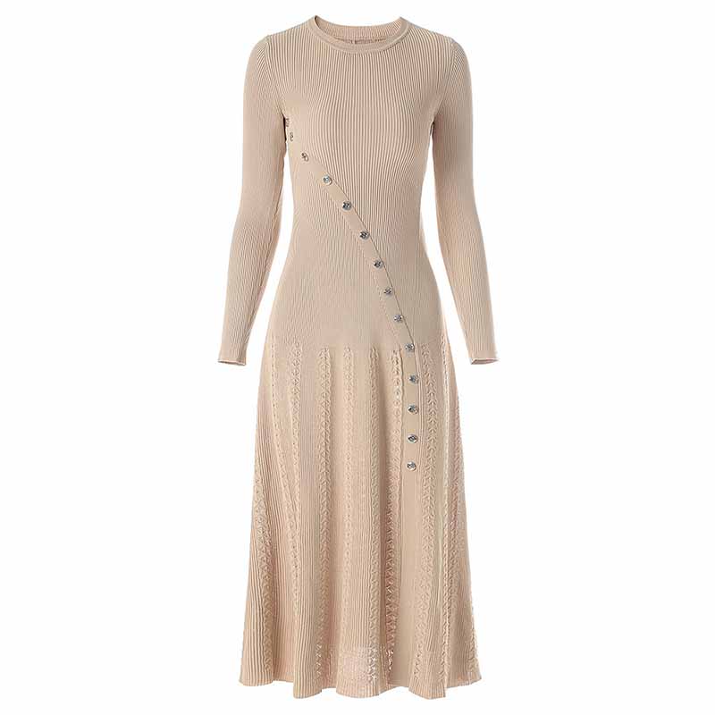 Women's Ribbed-knit Button Detail Midi Dress