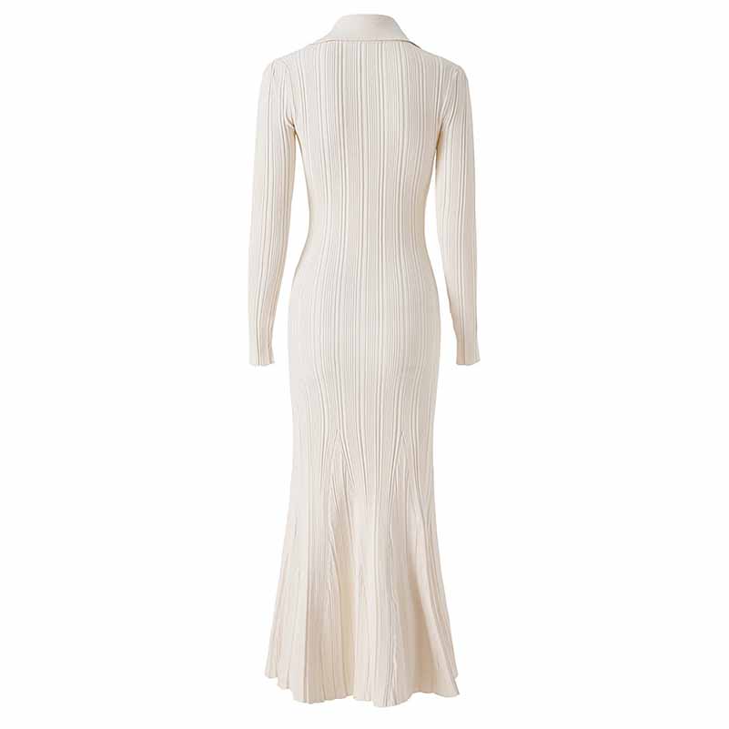 Women's Ribbed-knit Long Sleeved Midi Dress