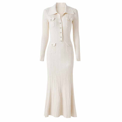 Women's Ribbed-knit Long Sleeved Midi Dress