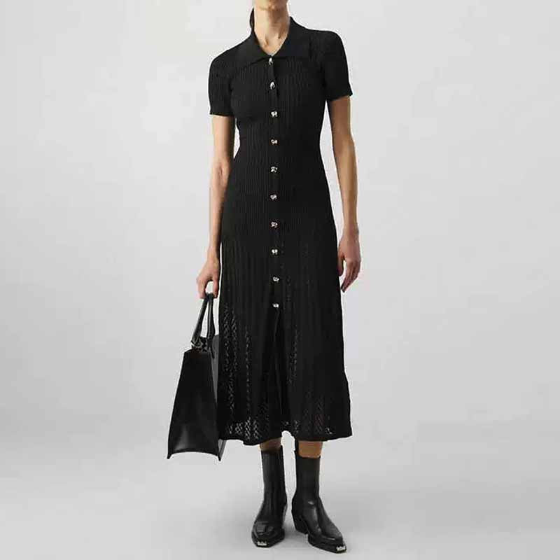 Women's Ribbed-knit Short Sleeved Midi Dress