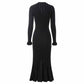 Women's Ribbed-knit V-Neck Long Sleeved Midi Dress