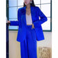 Women's Royal Blue Suit One Button Blazer Trousers Set Fashionable Pantsuit