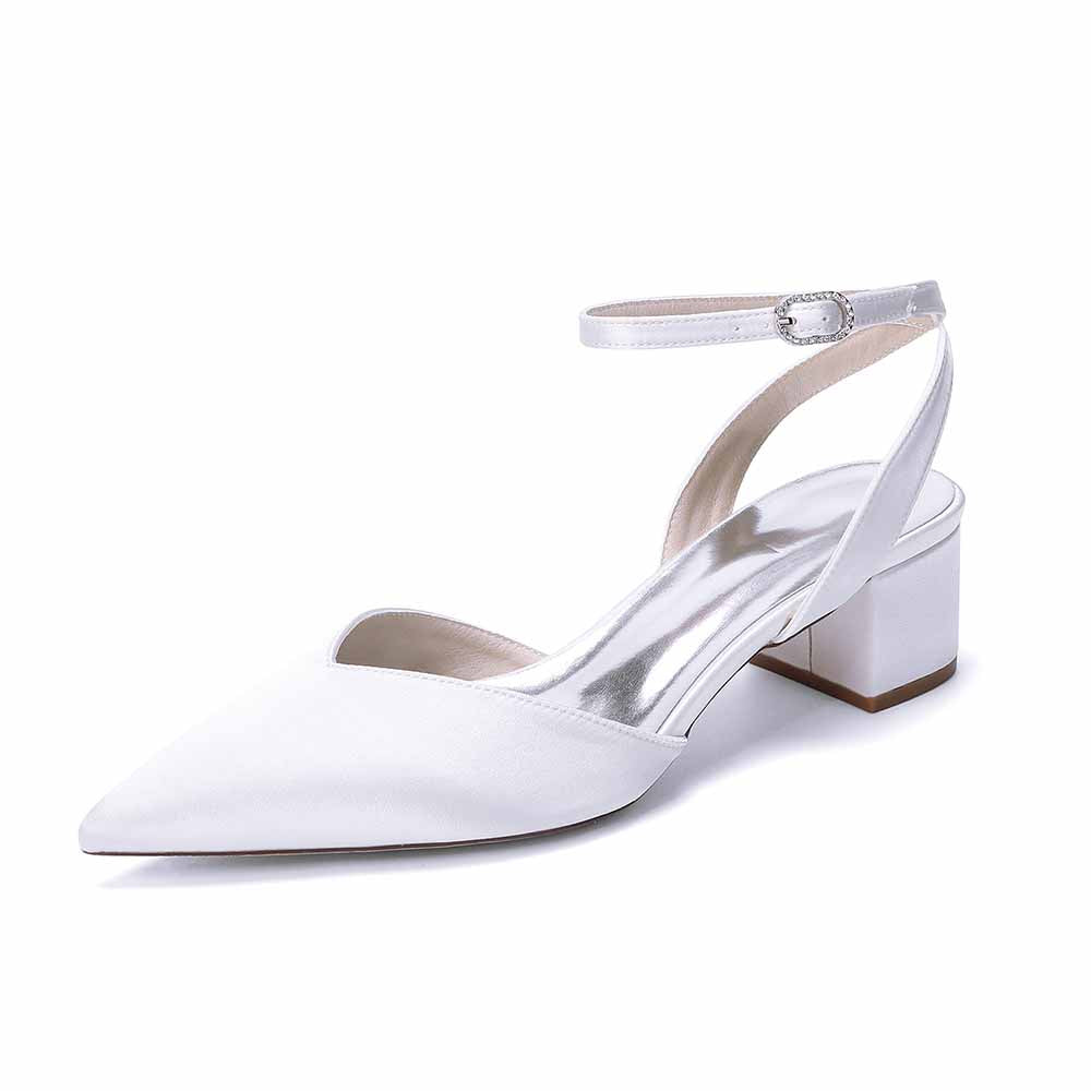 Women's Satin Ankle Strap Block Heel Pumps | Pointed Toe Elegant Shoes