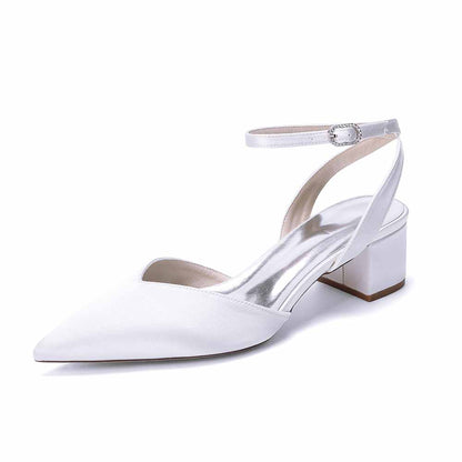 Women's Satin Ankle Strap Block Heel Pumps | Pointed Toe Elegant Shoes