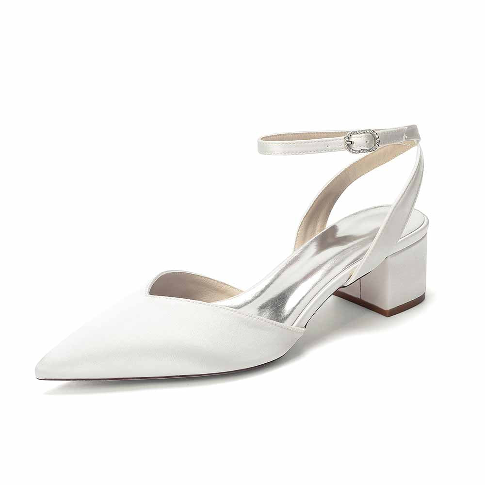 Women's Satin Ankle Strap Block Heel Pumps | Pointed Toe Elegant Shoes