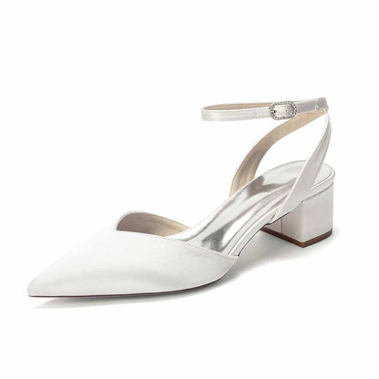 Women's Satin Ankle Strap Block Heel Pumps | Pointed Toe Elegant Shoes