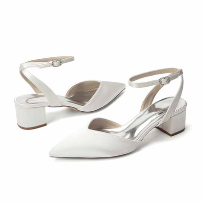 Women's Satin Ankle Strap Block Heel Pumps | Pointed Toe Elegant Shoes