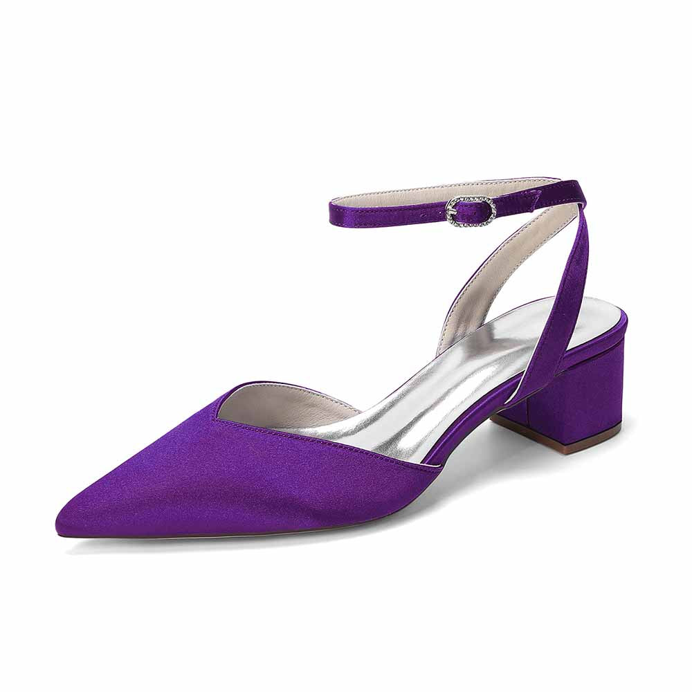 Women's Satin Ankle Strap Block Heel Pumps | Pointed Toe Elegant Shoes