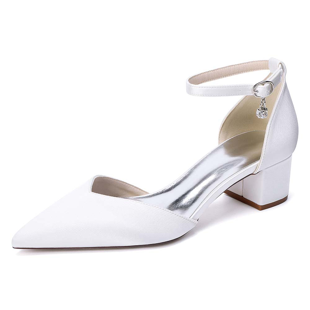 Women's Satin Ankle Strap Block Heel Shoes | Pointed Toe Dress Pumps for Wedding/Party/Formal Events