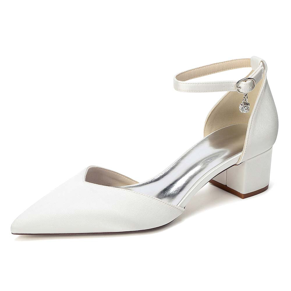 Women's Satin Ankle Strap Block Heel Shoes | Pointed Toe Dress Pumps for Wedding/Party/Formal Events