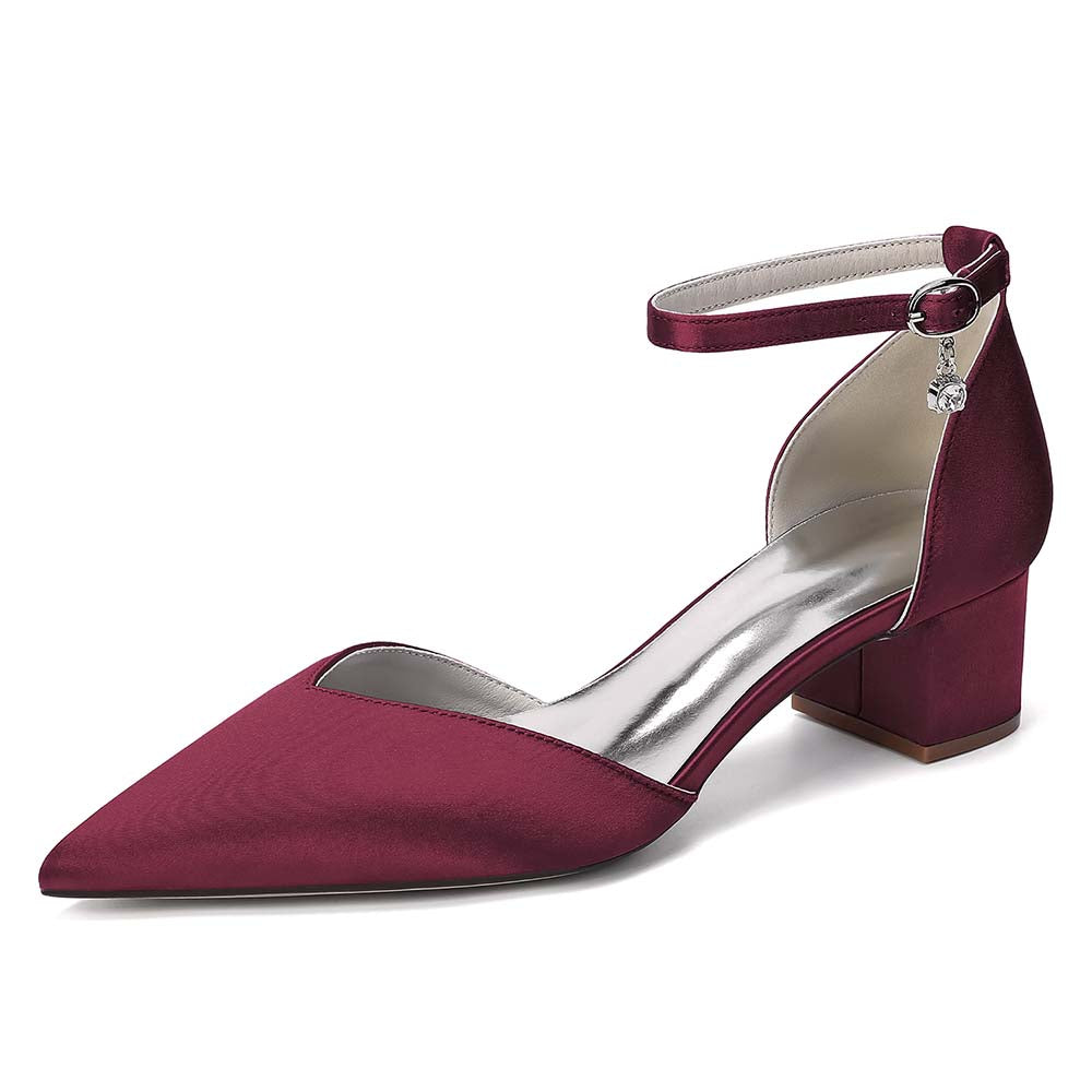 Women's Satin Ankle Strap Block Heel Shoes | Pointed Toe Dress Pumps for Wedding/Party/Formal Events