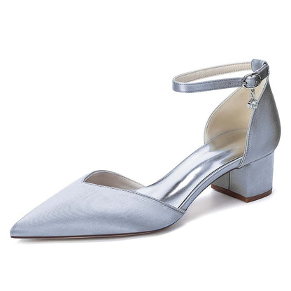 Women's Satin Ankle Strap Block Heel Shoes | Pointed Toe Dress Pumps for Wedding/Party/Formal Events