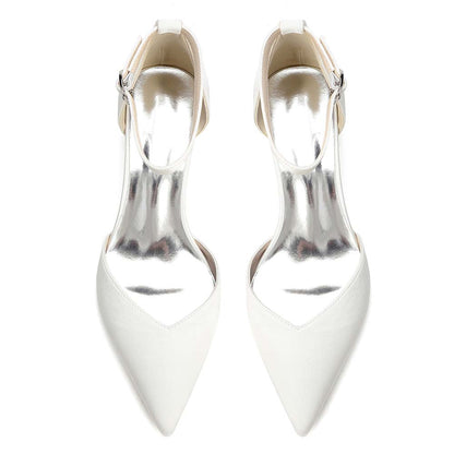 Women's Satin Ankle Strap Block Heel Shoes | Pointed Toe Dress Pumps for Wedding/Party/Formal Events