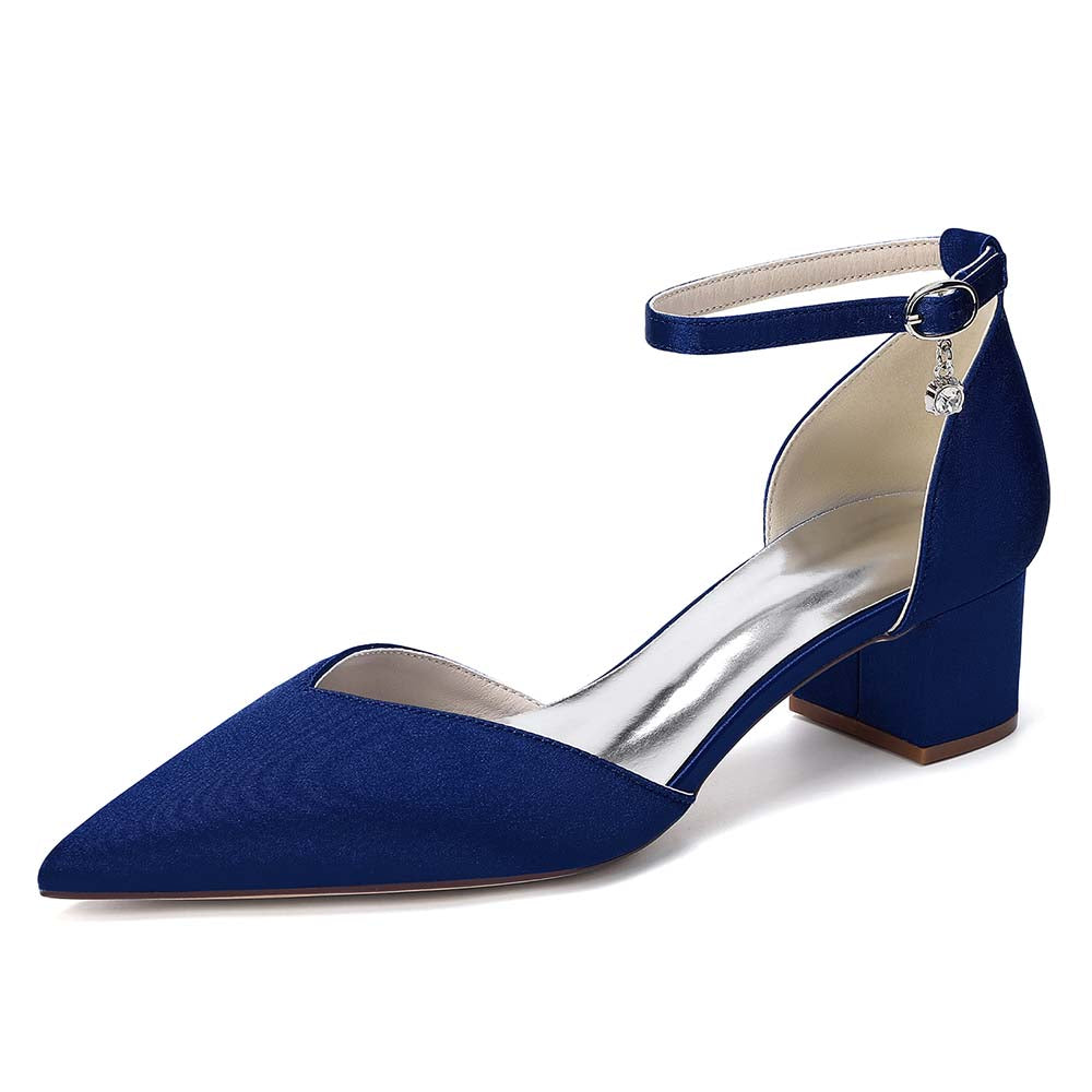 Women's Satin Ankle Strap Block Heel Shoes | Pointed Toe Dress Pumps for Wedding/Party/Formal Events