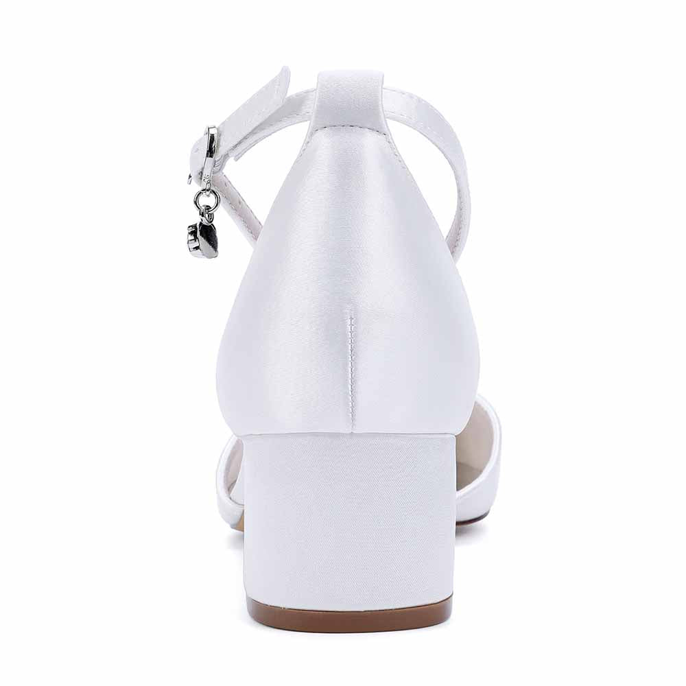 Women's Satin Ankle Strap Heels with Bow & Rhinestone Detail - Block Heel Pointed Toe Pumps for Formal Events & Weddings