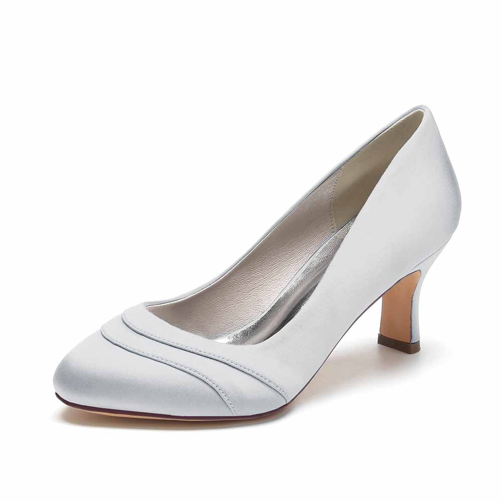 Women's Satin Closed-Toe Wedding Shoes For Bridal Low Heels Pumps