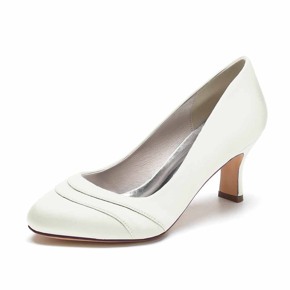 Women's Satin Closed-Toe Wedding Shoes For Bridal Low Heels Pumps