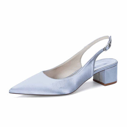 Women's Satin Point Toe Slingback Mid Heel Sandals | Wedding Party Shoes for Brides