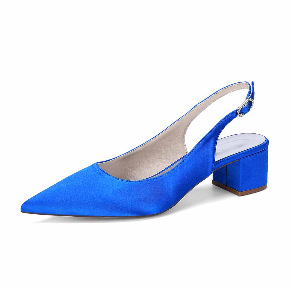 Women's Satin Point Toe Slingback Mid Heel Sandals | Wedding Party Shoes for Brides