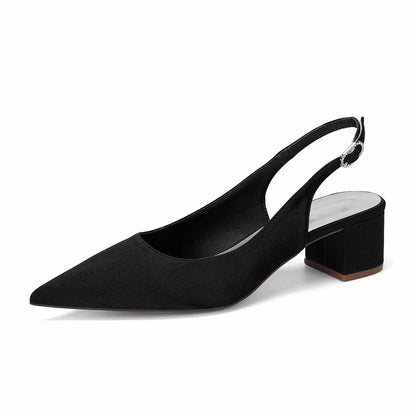 Women's Satin Point Toe Slingback Mid Heel Sandals | Wedding Party Shoes for Brides