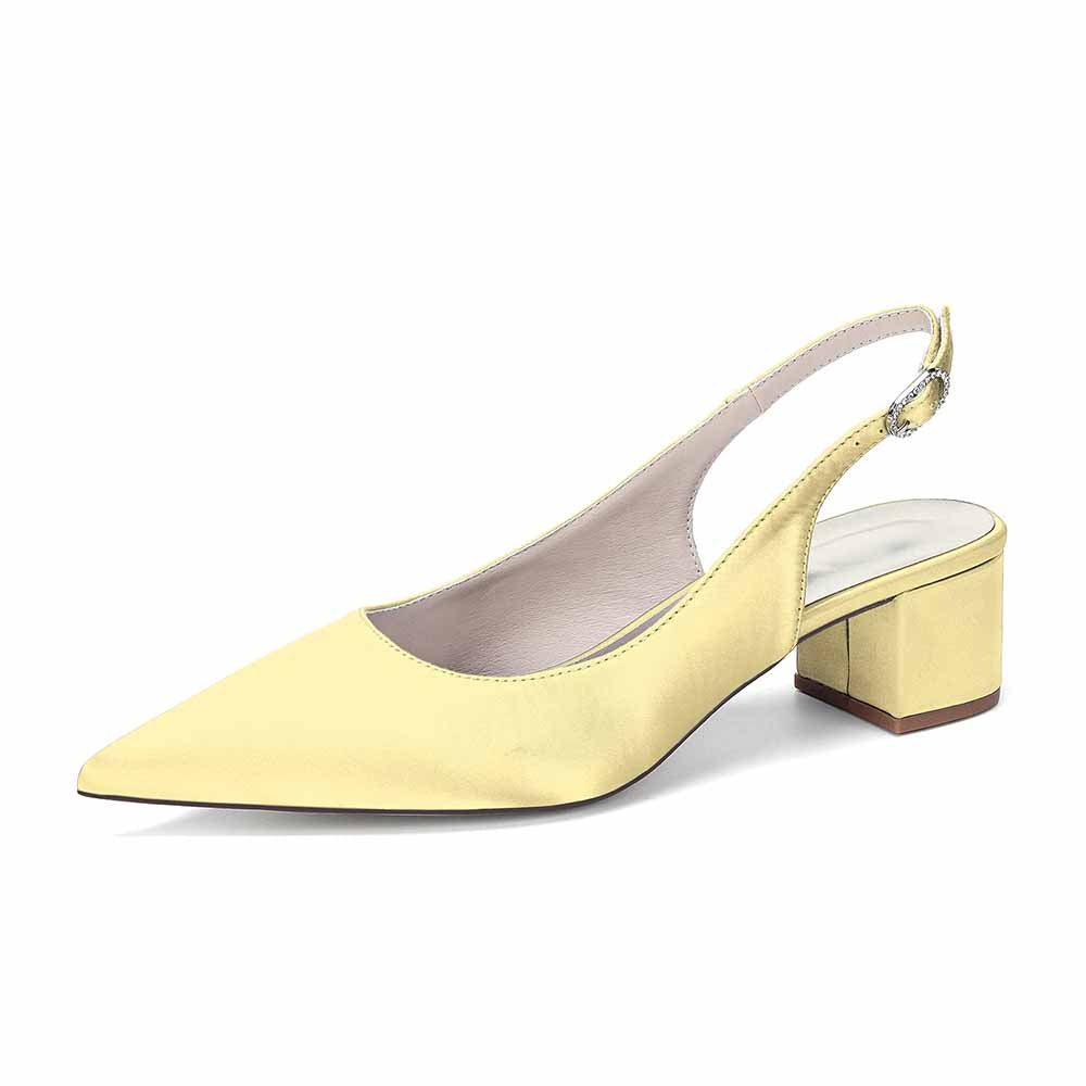 Women's Satin Point Toe Slingback Mid Heel Sandals | Wedding Party Shoes for Brides