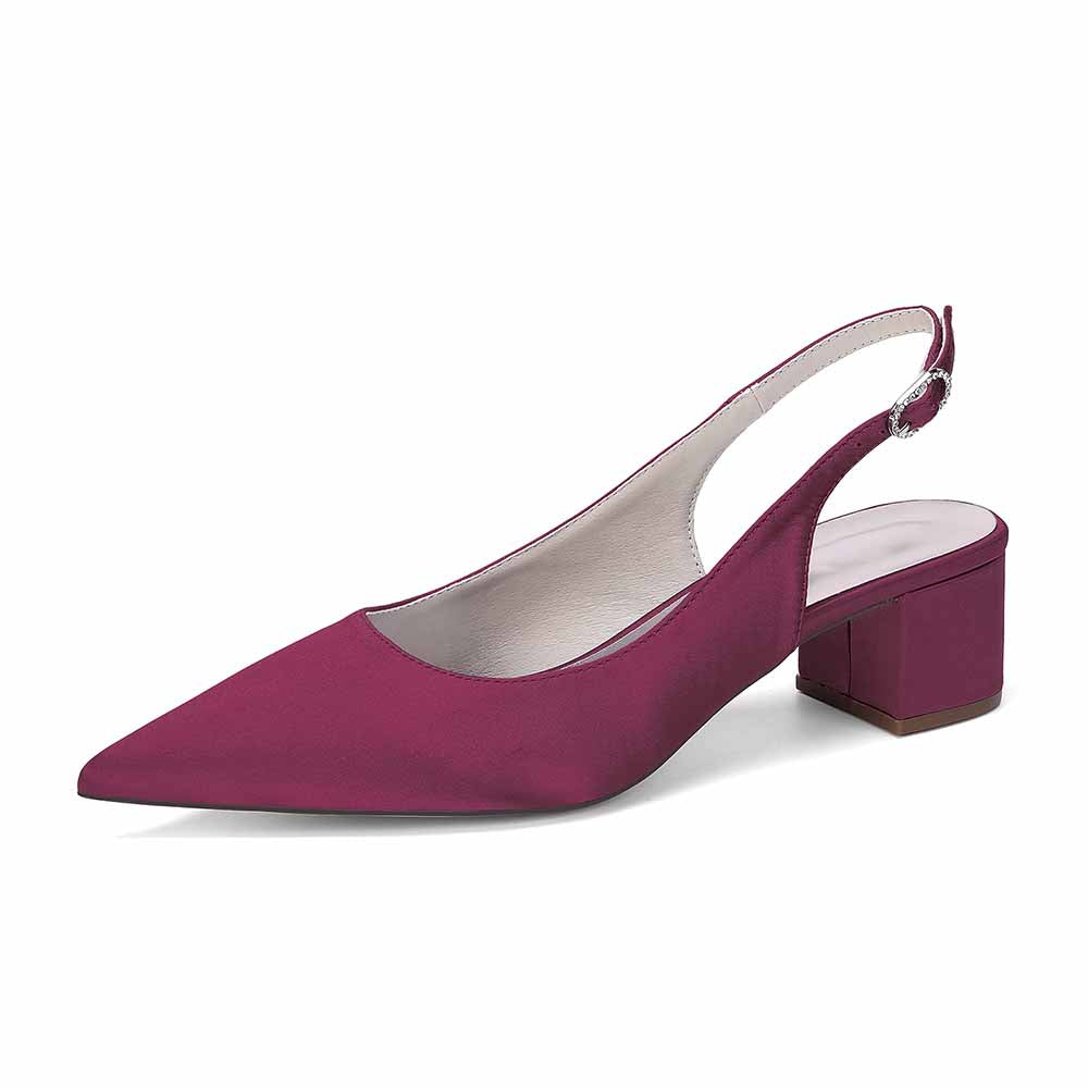 Women's Satin Point Toe Slingback Mid Heel Sandals | Wedding Party Shoes for Brides