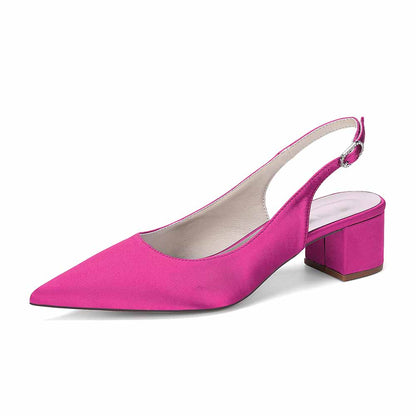 Women's Satin Point Toe Slingback Mid Heel Sandals | Wedding Party Shoes for Brides
