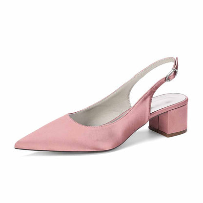 Women's Satin Point Toe Slingback Mid Heel Sandals | Wedding Party Shoes for Brides