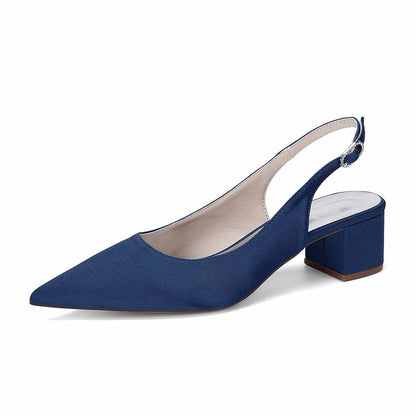 Women's Satin Point Toe Slingback Mid Heel Sandals | Wedding Party Shoes for Brides