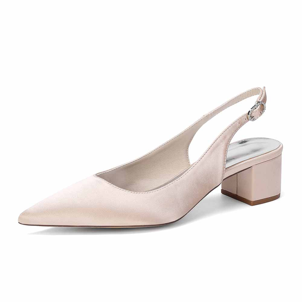 Women's Satin Point Toe Slingback Mid Heel Sandals | Wedding Party Shoes for Brides
