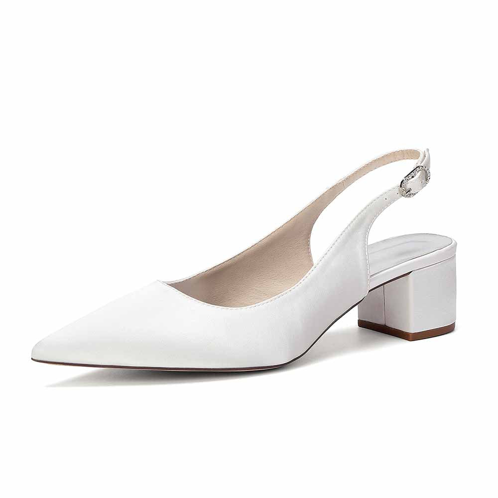 Women's Satin Point Toe Slingback Mid Heel Sandals | Wedding Party Shoes for Brides