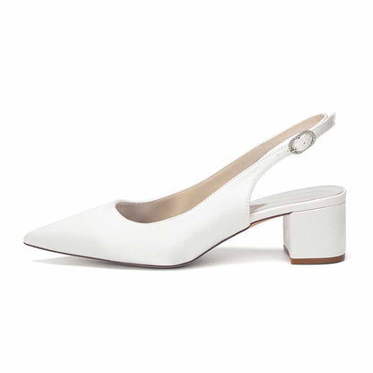 Women's Satin Point Toe Slingback Mid Heel Sandals | Wedding Party Shoes for Brides
